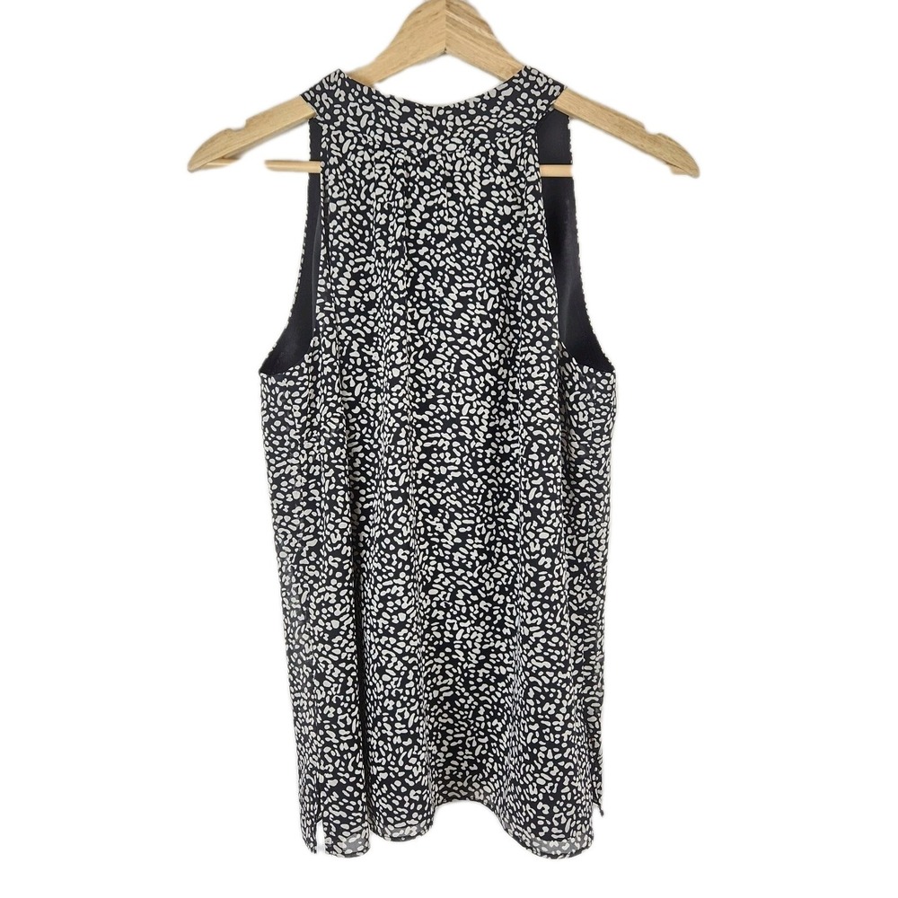 Talbots Halter Top Womens Size 4‎ Black White Tie Neck Sleeveless Office Chiffon